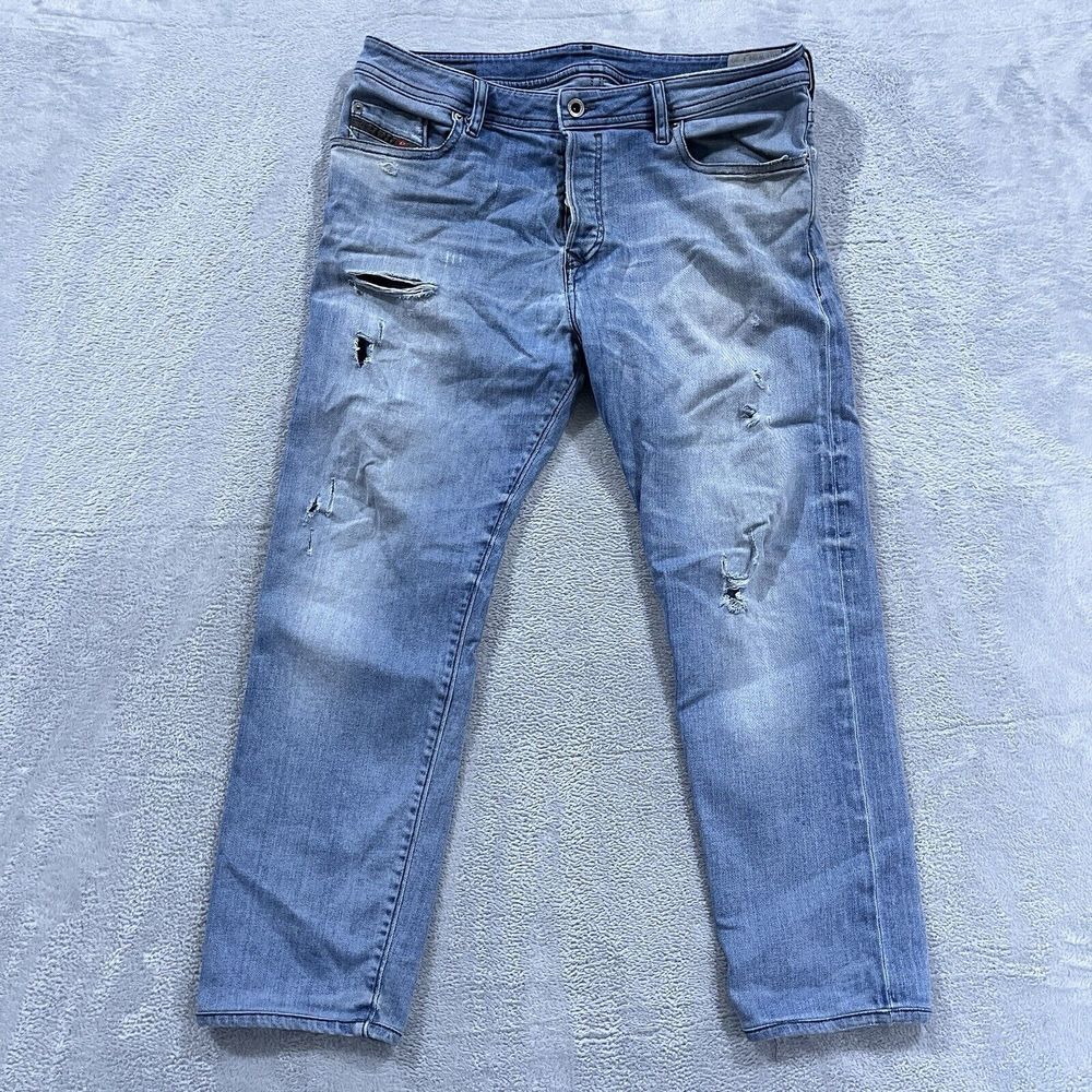 Diesel Buster Jeans 34x27* Regular Slim Tapered Blue Stretch Button Fly Italy
